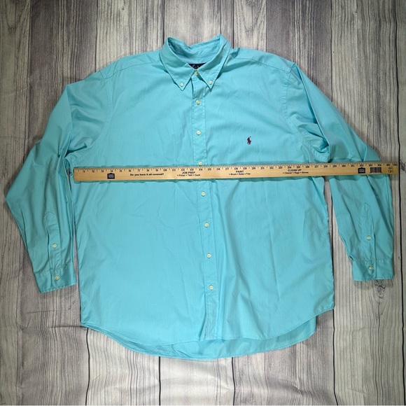 POLO RALPH LAUREN Long Sleeve Dress Shirt with Purple Embroidered Polo - Picture 4 of 6